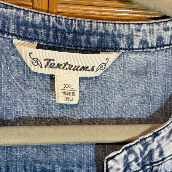 Tantrums Chambray Smocked Bib Blouse Roll Tab Sleeves XXL boho western classic - Picture 3 of 8